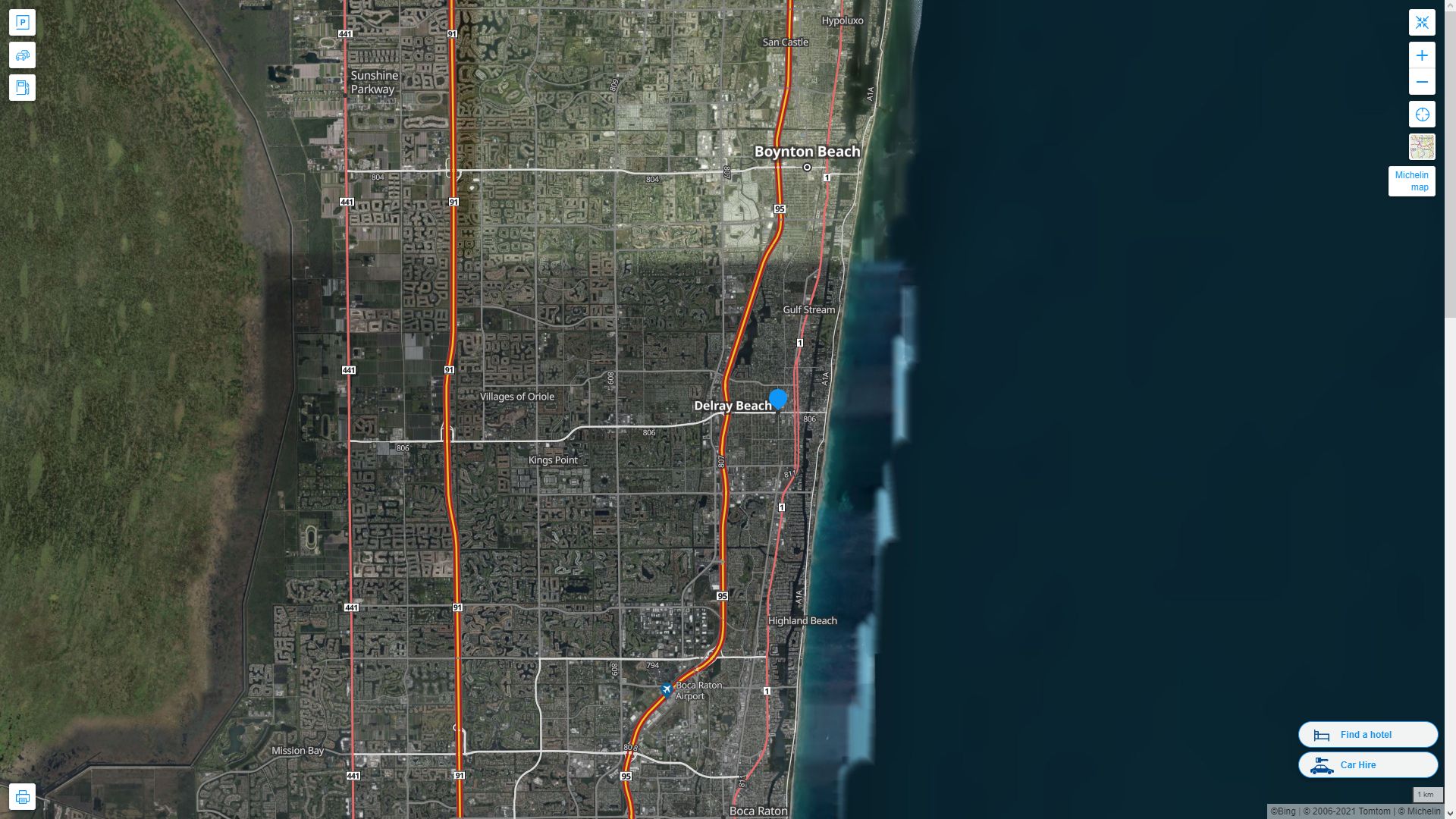 Delray Beach Florida Highway and Road Map with Satellite View